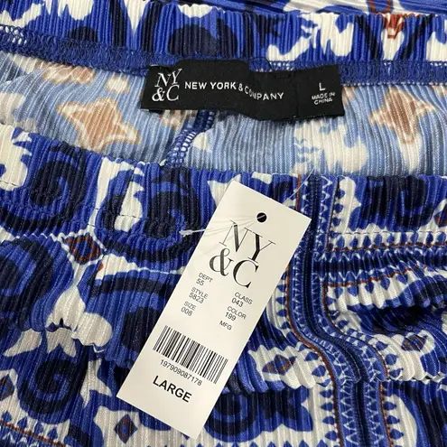 NWT New York & Company Wide Leg Flowy Printed Palazzo Pants Boho Size Large Blue
