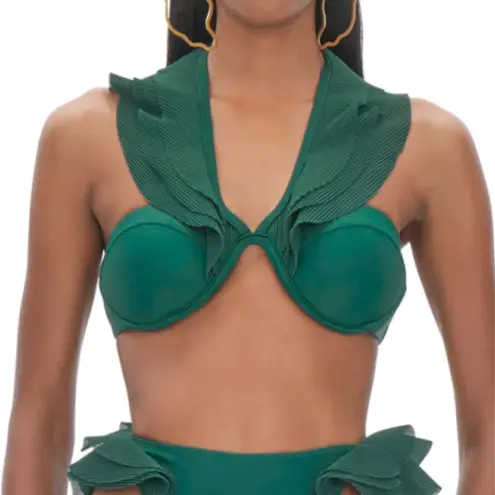 Andrea Iyamah Salama Convertible Bikini Top Size Large Green Ruffle Resort Swim