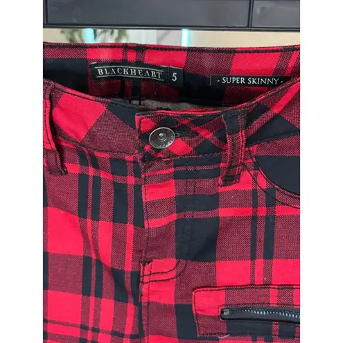 Blackheart Women's Red Black Plaid Super Skinny Pants Juniors Size 5