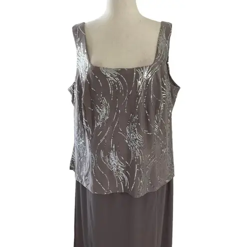 Alex Evenings  Women Size 18 2pc Set Gray Party Dress Sequin Formal 21-934