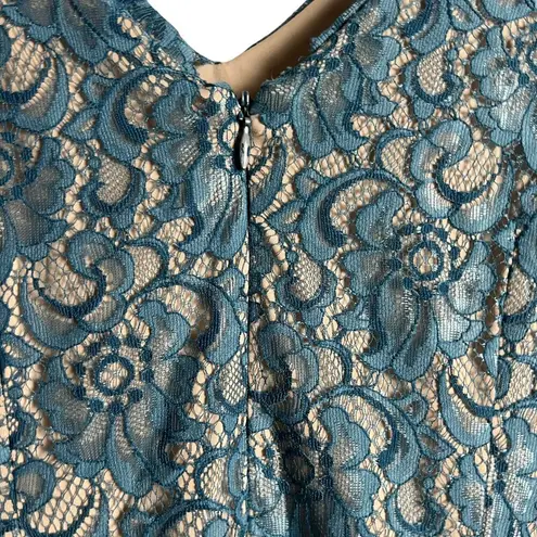 nha khanh On Cloud Nine Teal Blue Lace Tulle Cap Sleeve V