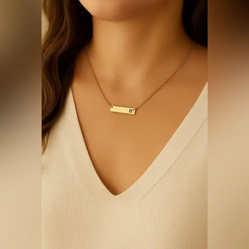 NWT Bansri Gold tone Necklace with "B" Bar Pendant