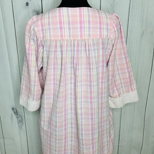 Miss Elaine Sz M Seersucker House Coat Robe Nightgown House Dress Full Zip Pink Size M