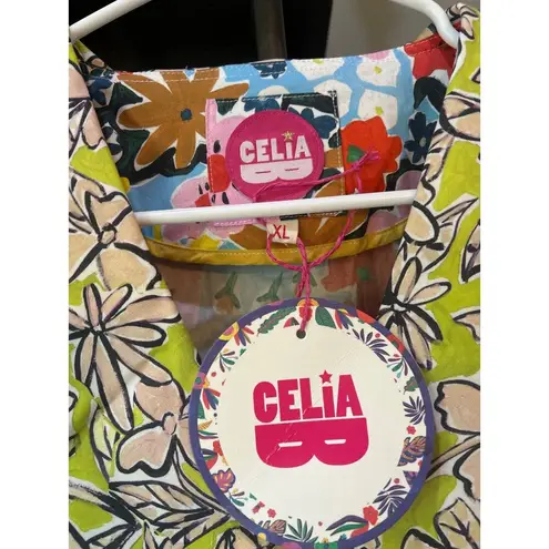 Celia B Nanna Floral Button Front Midi Dress Multicolor Womens Size XL Red