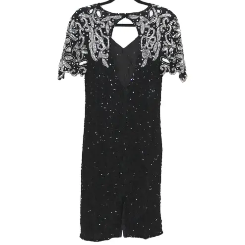 Laurence Kazar Black Sequin Covered Mini Dress Silver Details Large