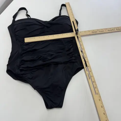 La Blanca Swimsuit Womens 14 Black One Piece Ruched Adjustable Straps Lined