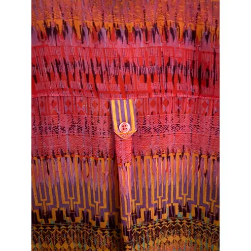 AB Studio Women's XL Geometric Print V Neck Tunic Blouse Top Roll Tab Sleeves