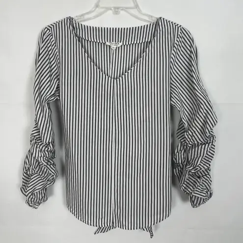 Ultra Flirt Striped Ruched Sleeves Tie-Back Top Size S