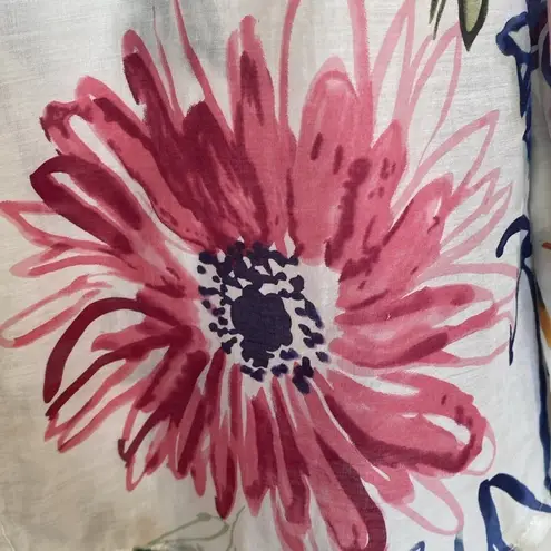 None Women’s White Floral Lightweight Silk & Cotton Button Down Shirt Size Large