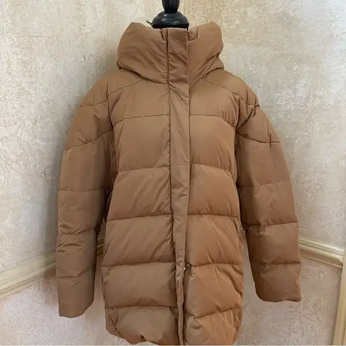 Mango  DUVET COAT Brown Puffer Quilted Down Parka Water Repellant Sz XL