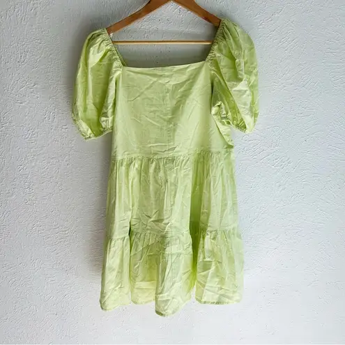 TALULAH Neon Puff Sleeve Ruffle Mini Dress Green Sz Small