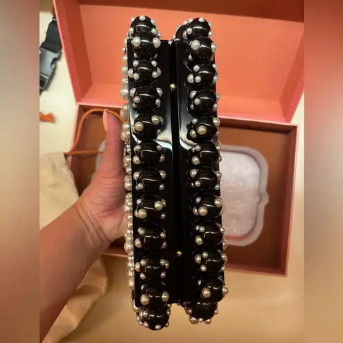 Cult Gaia NIB Faux Pearl Studded Eos Clutch Bag Black