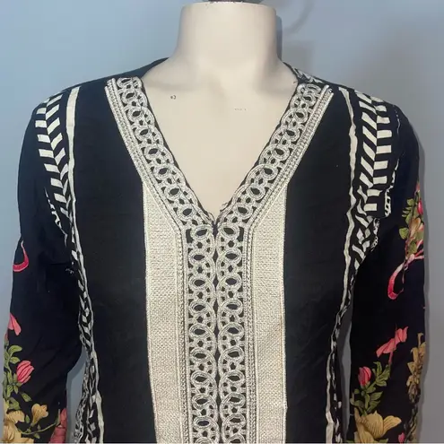 Rang Mahal black floral Pakistani lawn cotton floral embroidered top shirt M Size M