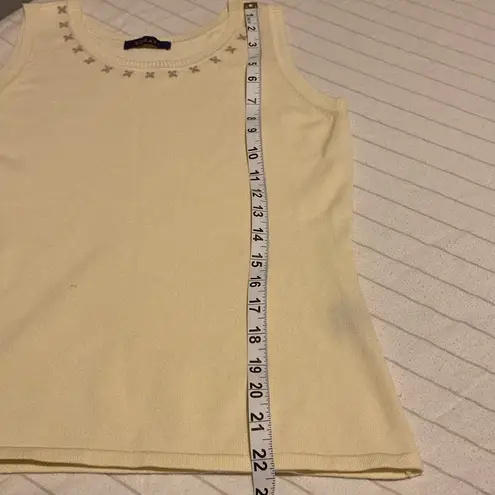 Bogari Cream Knit Sleeveless Top Embroidered Neckline Soft Stretchy Size M
