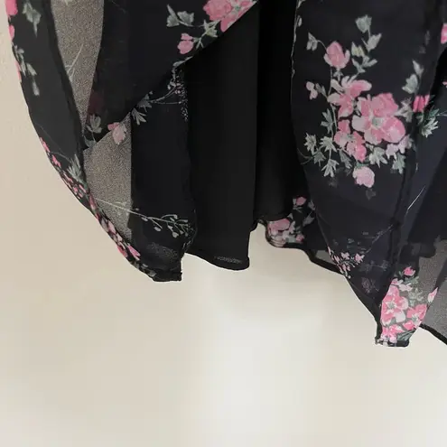 Monique Lhuillier ML Black Floral Ruffle Pleated Dress (Size 10)