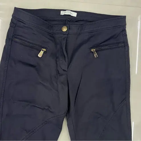Versace Collection Stretch leggings with Medusa Zipper Blue Size 6