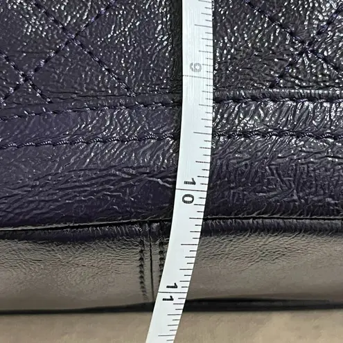 Elliott Lucca Glossy Eggplant Purple Leather Textured Quilted Satchel Purse