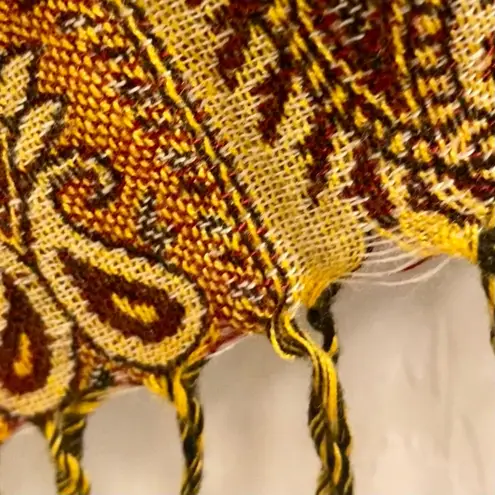 Red Gold Floral Indian Pashmina Shawl Wrap Scarf Fringe Tassel Womens One Size