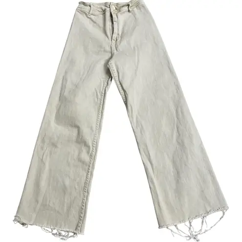 Y2K MIOU MUSE Beige yellowish Wide Leg Crop Raw Hem Jeans Women's Size M Tan