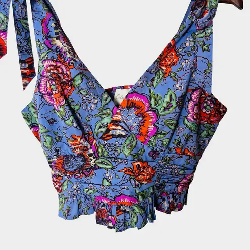Cleobella  Carol Cropped Tank Top Purple Floral Manika Print Medium Tie Shoulder