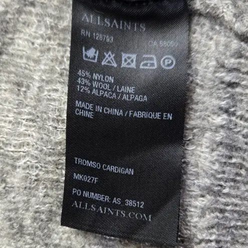 ALLSAINTS Light Grey Open Front Wool Alpaca Cropped Cardigan Sweater Size XL