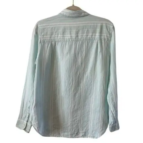 LL Bean Top Womens M Blue White Striped Linen Long Sleeve Button Up Lightweight Size M - Image 2