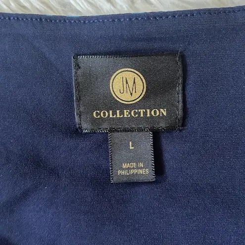 JM Collection  Women’s NAVY PINK ORANGE BEADED FLORAL Short sleeve top Large