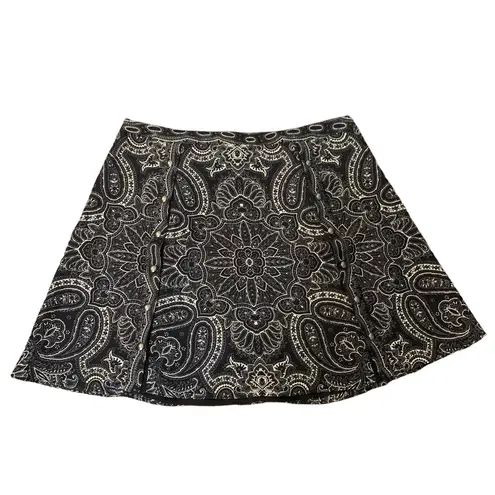 Haute Hippie black & cream paisley silk mini skirt size 10