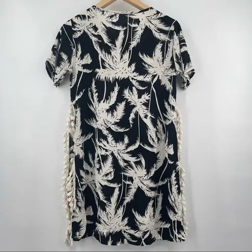 BEACH COVERUP From Thailand Fringe Pom Pom Side Slits B&W Swim Pool Sexy Small Black