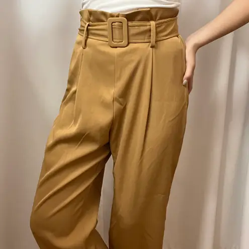 SheIn Camel Yellow High Rise Paper Bag Straight Leg Dress Pants Size Medium