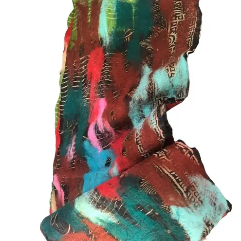 Nepal Artsy Colorful Felted Merino Wool Silk Long Scarf 74X12 Winter Multiple