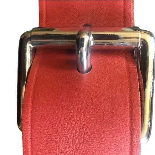 Norma Kamali Leather Belt Sz. S Terra Cotta 2”W Square Buckle Classic Designer