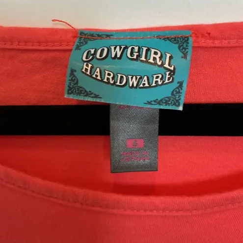 Cowgirl Hardware Coral Rhinestone Cross Short Sleeve T Shirt Top S Orange