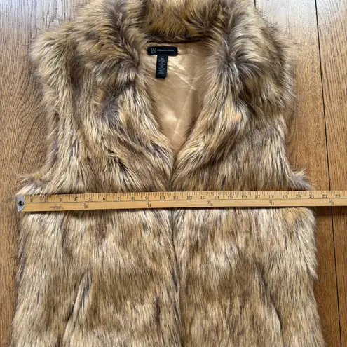 Faux Fur Vest SZ M/L Brown Tan Mob Wife Fury Fuzzy Pockets Size M