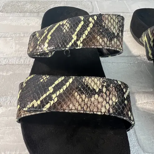 Vionic Sandals Women 8 Black Randi II Boa Snake Print Double Strap Slide Comfort