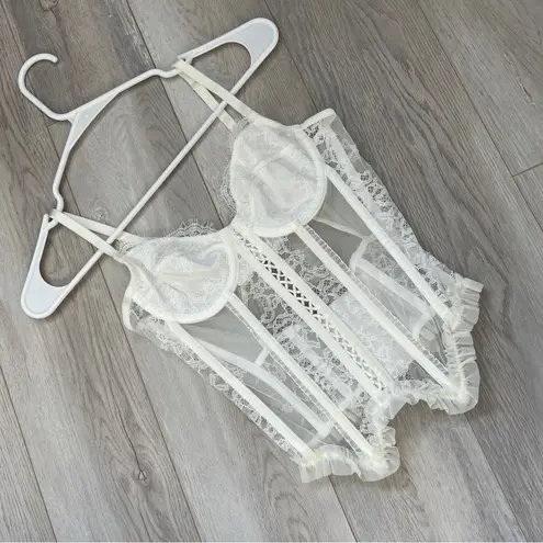 Kat the Label Corset Top White (xsmall) lace lingerie ruffle trim sexy feminine Size XS