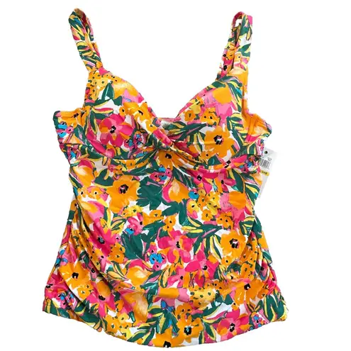 Anne cole  Underwire Twist Front Tankini Top Size 32C/34B Orange Floral Sunshine