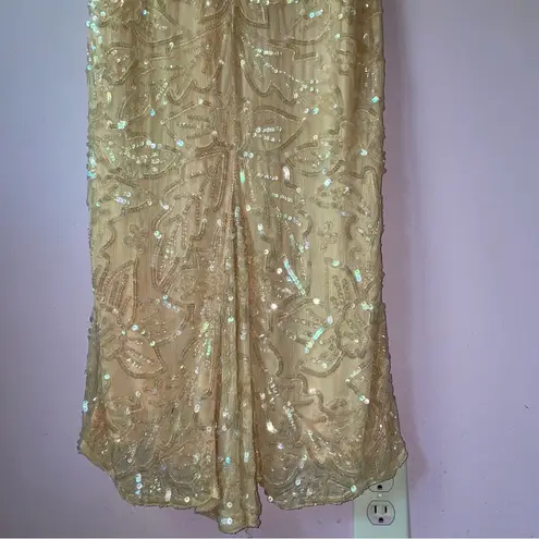 Vintage Size M Pastel Peach Silk Sequin Ball Gown Formal Dress Modest Hoco Prom Orange Size M