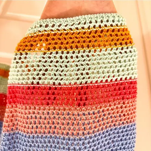 Colorblock Knit Sheer Bell Sleeve Swim Coverup sz Med Multiple