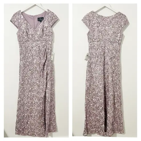 Alex Evenings NWT Women's Long Corded Lace with Surplice Neckline Mauve Size 4