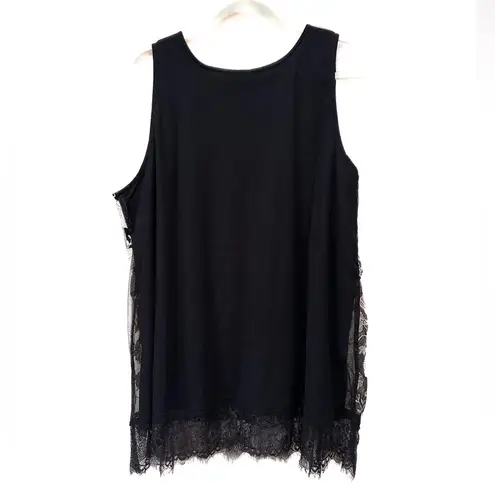 LOGO By Lori Goldstein LOGO LAVISH by Lori Goldstein embroidered tank with eyelash lace trim