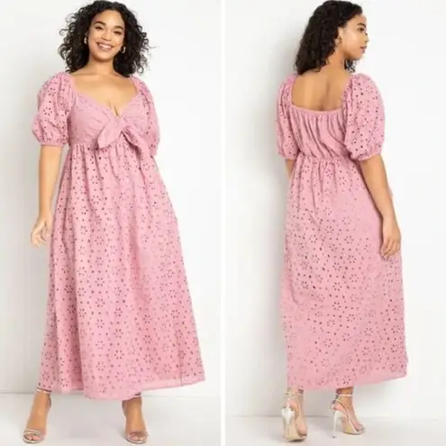 Eloquii Eyelet Tie Front Maxi Dress, 16