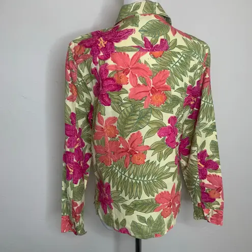 Vtg Floral Cotton Pearl Button Jacket Medium Pink
