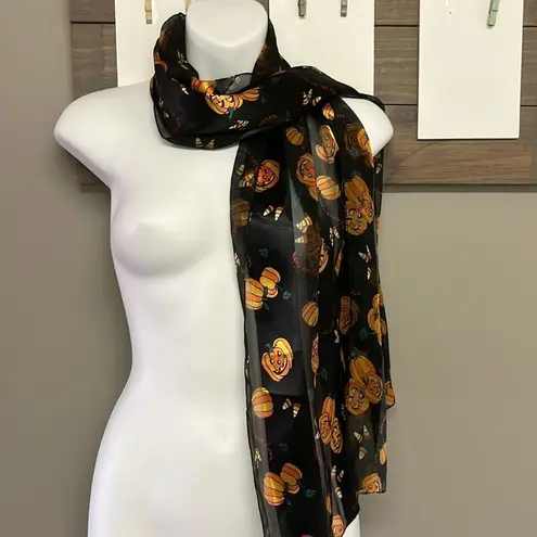 JACK Halloween Black and Orange Pumpkins  O’ Lanterns, Candy Corn Polyester Scarf