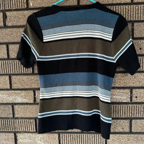 Kathy Ireland Vintage Striped Ribbed Button Front Top – Size Small Made in USA