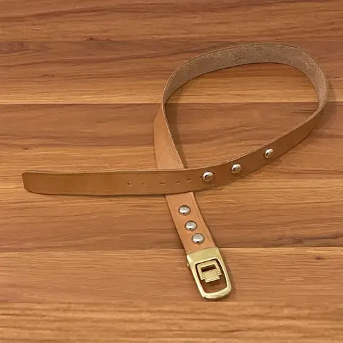 JP Long Horn Studded Brown Leather Gold Buckle Belt Waist 28”