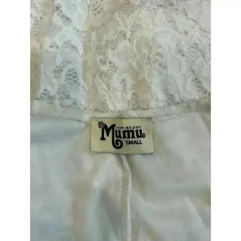Show Me Your Mumu  Floral Lace Ibiza White Mini Dress Cutout Plunged Neck Size S