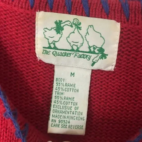 VTG Quaker factory nautical sailboat lighthouse embroidered pullover sweater Red Size M