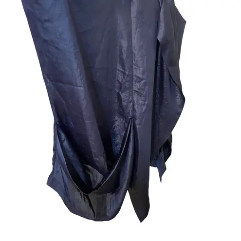 Vivienne Tam Vivienne Midnight Navy Blue Mix Media Satin Draped Waterfall Jacket