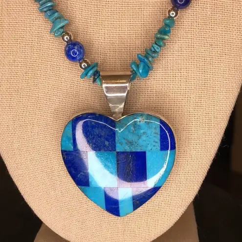 JAY KING DTR Turquoise Lapis Mosaic Inlay Heart Pendant Turquoise Lapis Necklace Blue
